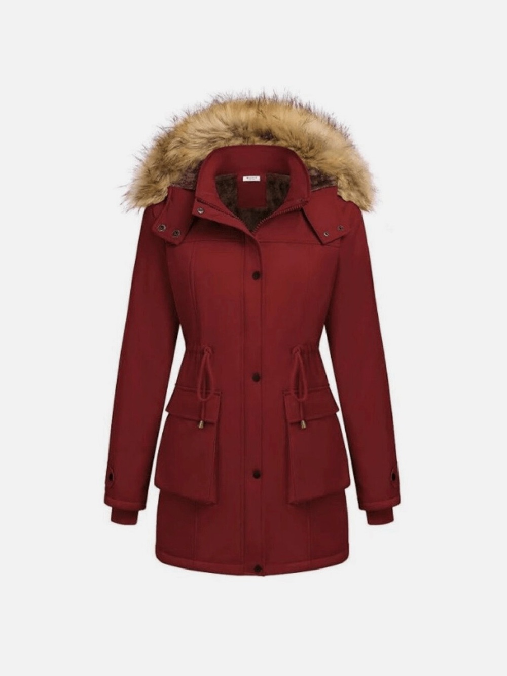 🆕Beyove~Women's Burgundy Parka with Faux Fur Hood